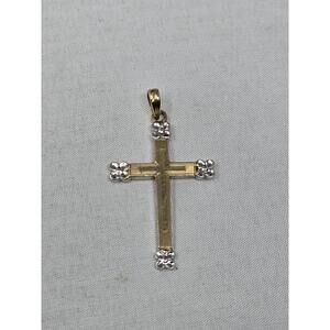 ​Vtg Esemco 10k Two-Tone Gold Floral Cross Pendant